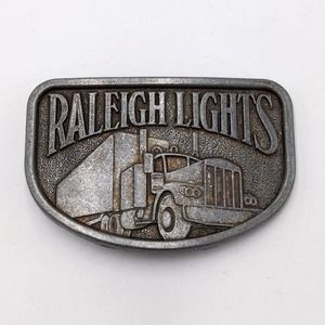 Vintage Raleigh Lights Trucker Pewter Belt Buckle Western Tobacco Cigarettes 80s